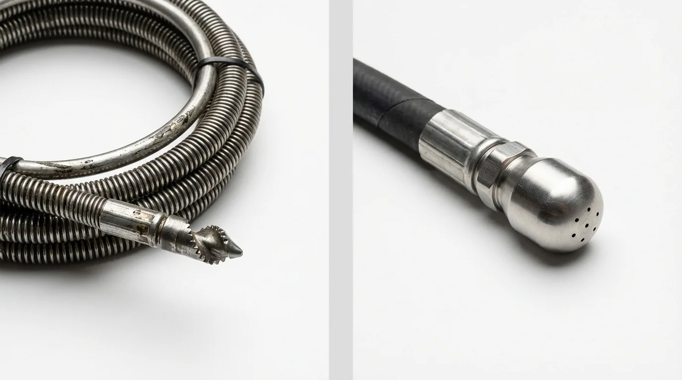 Drain snake cable and hydro jetting nozzle used for drain cleaning in Hickory, NC
