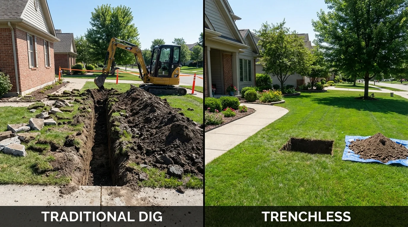 Trenchless sewer repair with minimal yard damage versus traditional excavation in Hickory, NC